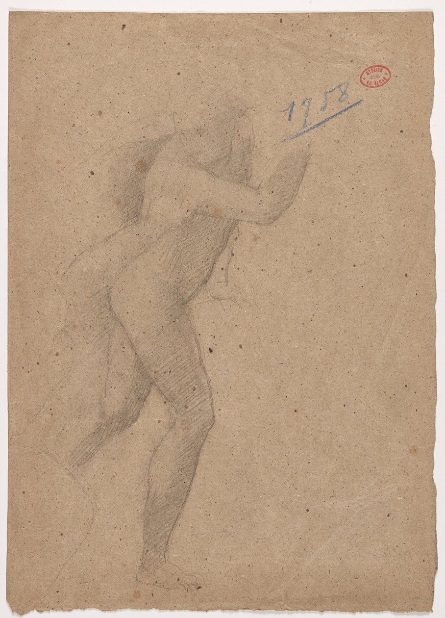 マルカントニオ・ライモンディがラファエロの後に描いた版画「無辜の民の虐殺」の下絵、1854-56年頃（茶色い紙に鉛筆とスタンプで描いたもの 作： エドガー・ドガ