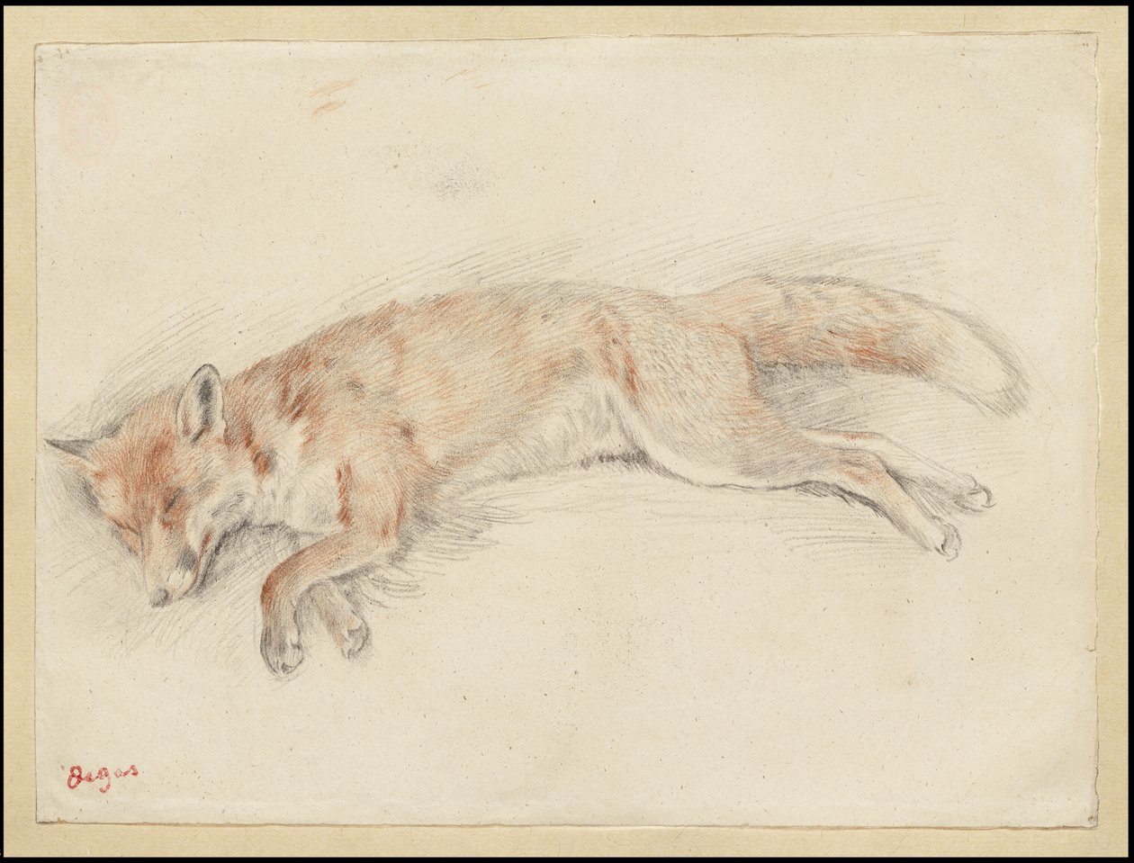 「森の中の死んだ狐」のための研究、c.1861-64 作： エドガー・ドガ