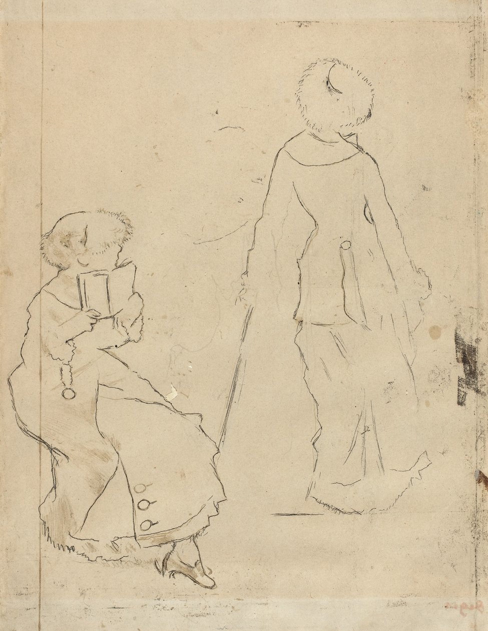 ルーヴル美術館でのメアリー・カサットの習作[裏面]、c. 1879年。 作： エドガー・ドガ