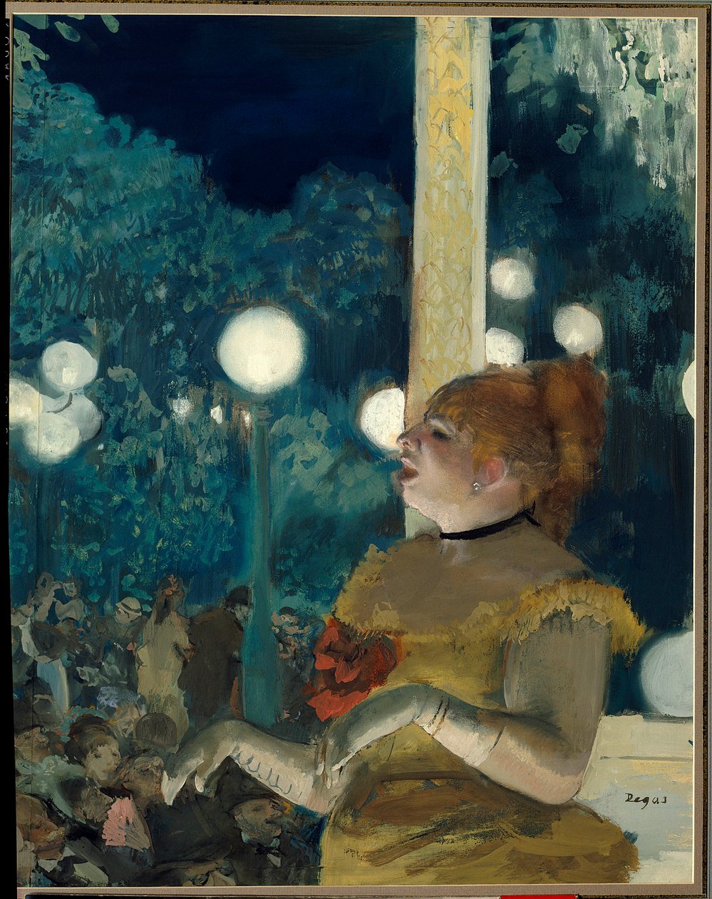 犬の歌（カフェ・コンサートでテレサ（1837-1913）と呼ばれるエマ・ヴァラドン） 絵画 エドガー・ドガ（1834-1917） グワッシュ、パステル 57.5cm×45cm 作： エドガー・ドガ