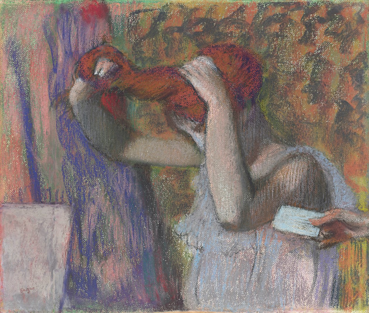 彼女の髪をスタイリングする女性、手紙;髪をとかす手紙、手紙、1888-1892年 作： エドガー・ドガ