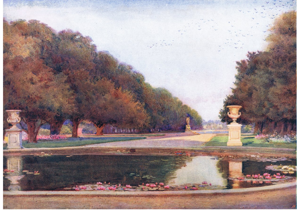 The Gardens of England: In the Southern and Western County からの The Long Water、Hampton Court、The Studio 発行 作： エディス・ヘレナ・アディ