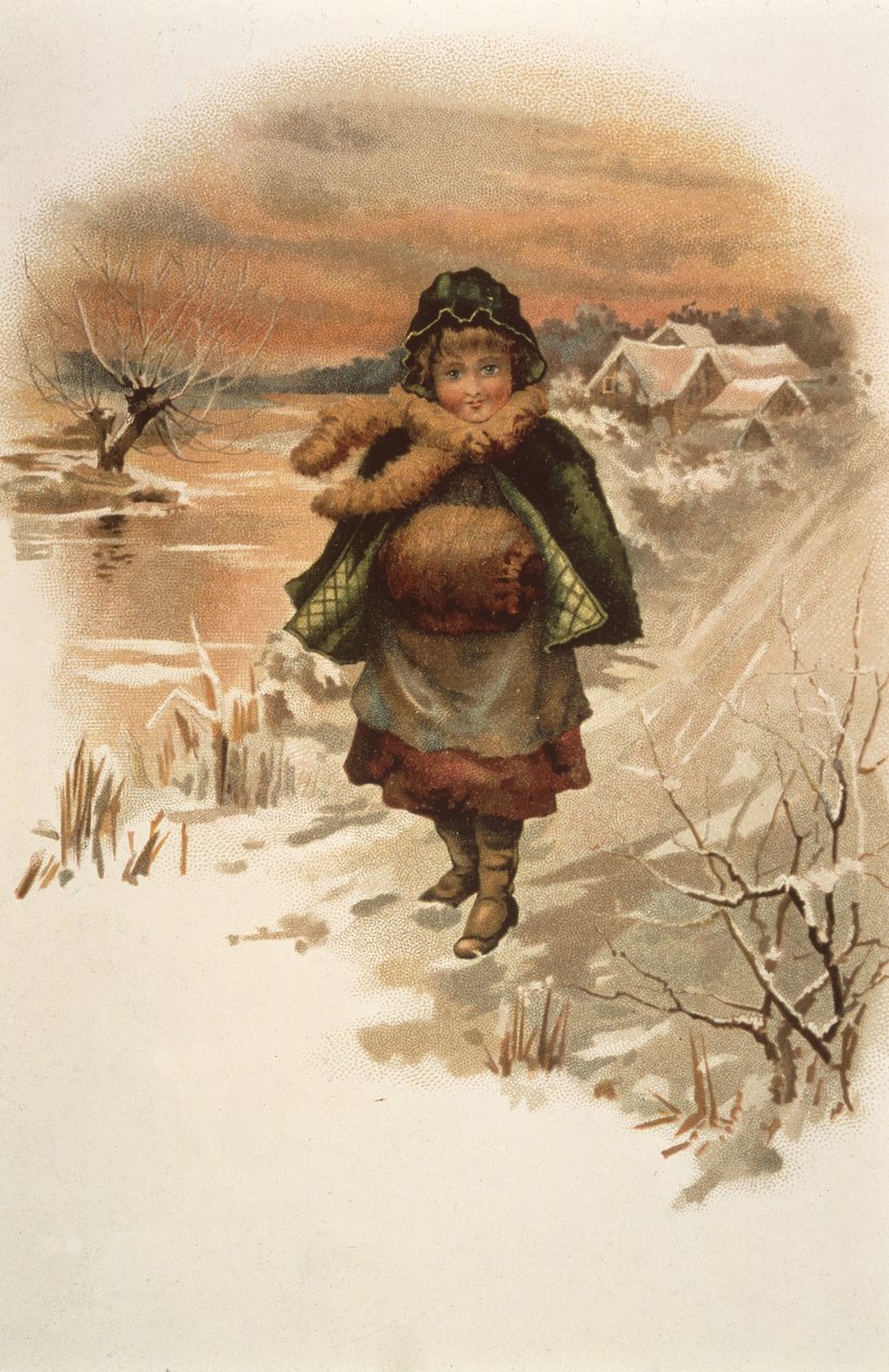 ユリの住む場所、1889年からのイラスト、雪道の女の子 作： エディス・S・バークレー