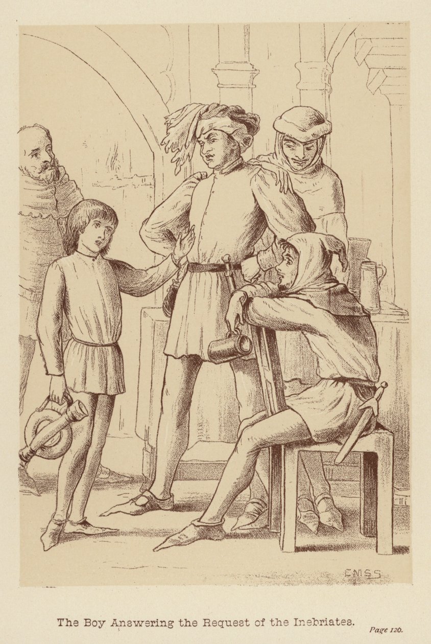 酩酊者の要求に答える少年（リトグラフ） 作： 