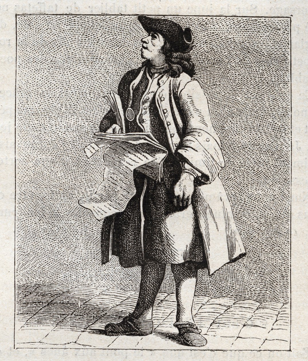 Le crieur des numos winners (Loto) - Petity metier de Paris (Études prises dans le bas Peuple, ou les Cris de Paris) - Edme Bouchardon (1698-1762) のエングレーヴィング。 作： エドメ・ブシャルドン
