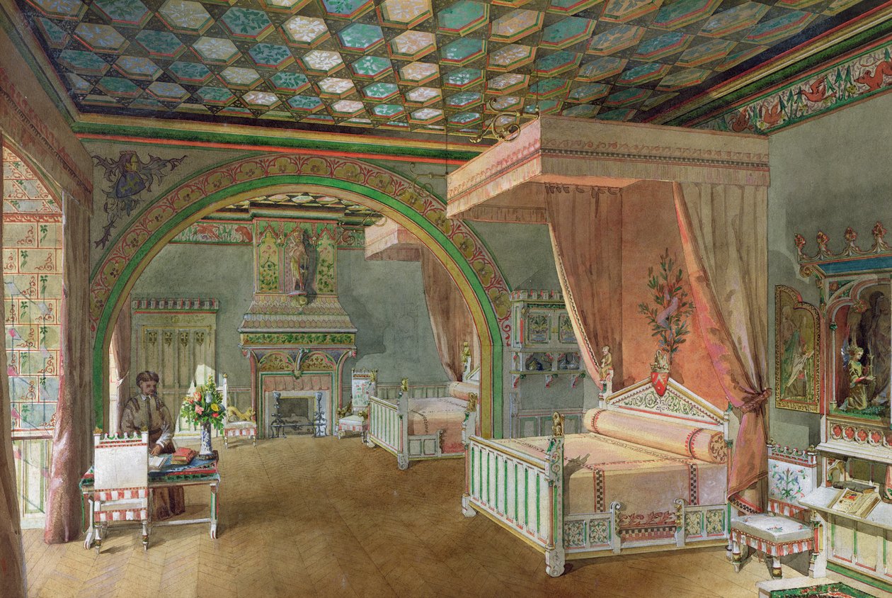 ロケタイヤ城のピンクの部屋、1868（紙にトイレ） 作： エドモンド・デュトワ