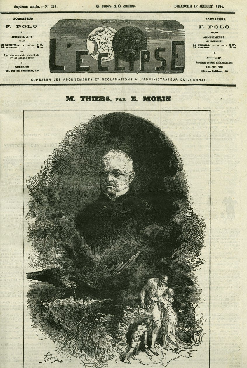 フランスの政治家、アドルフ・ティエール（1797-1877）の肖像。表紙はE.モランの「L