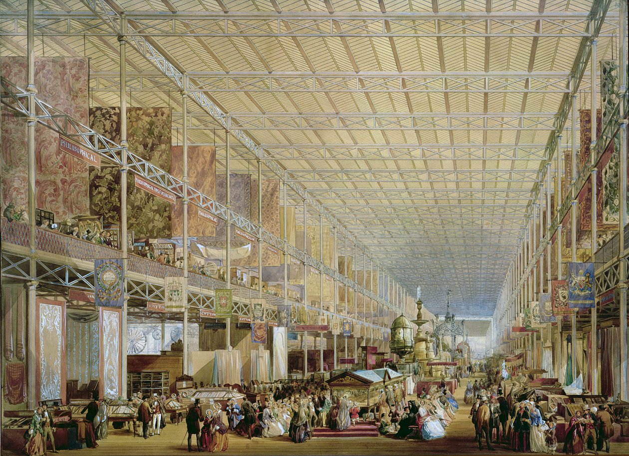1851年のすべての国の大展覧会のインテリア（紙に水彩） 作： エドマンド・ウォーカー