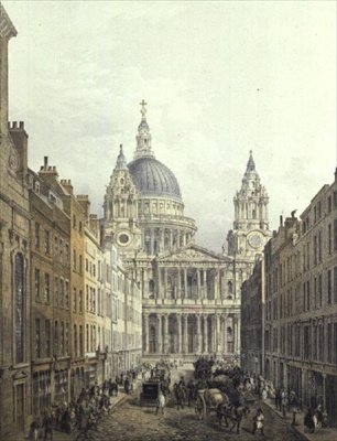 ラドゲート・ヒルを見上げるセント・ポール大聖堂、パブ。1852年にLLoyd Bros.とCo.(アクアチント) 作： エドマンド（後）ウォーカー