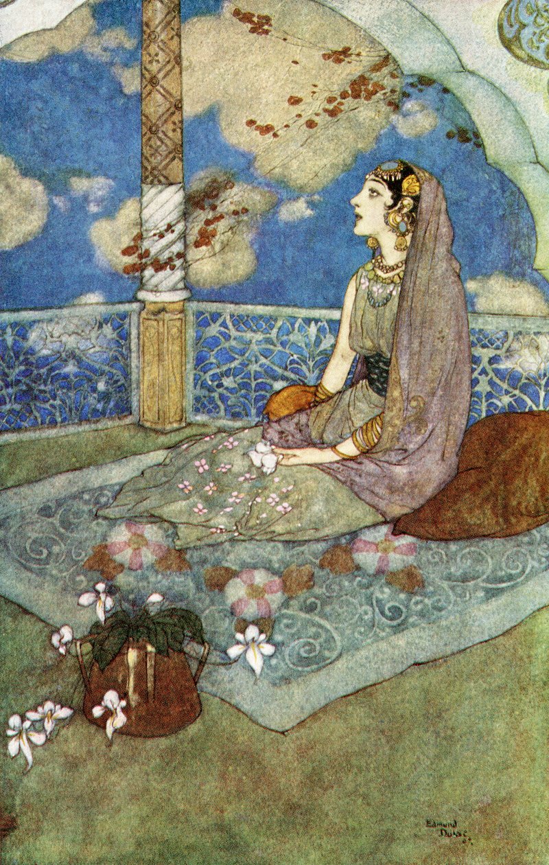 そして、涙を流しながら、ため息をつき、「魔法の馬の物語」の挿絵を歌った。 作： エドマンド・デュラック