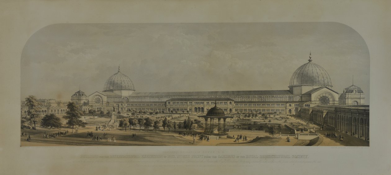 1862年の国際展示会、王立園芸協会の庭園からのノースフロント、1862年 作： エドマンド・ウォーカー
