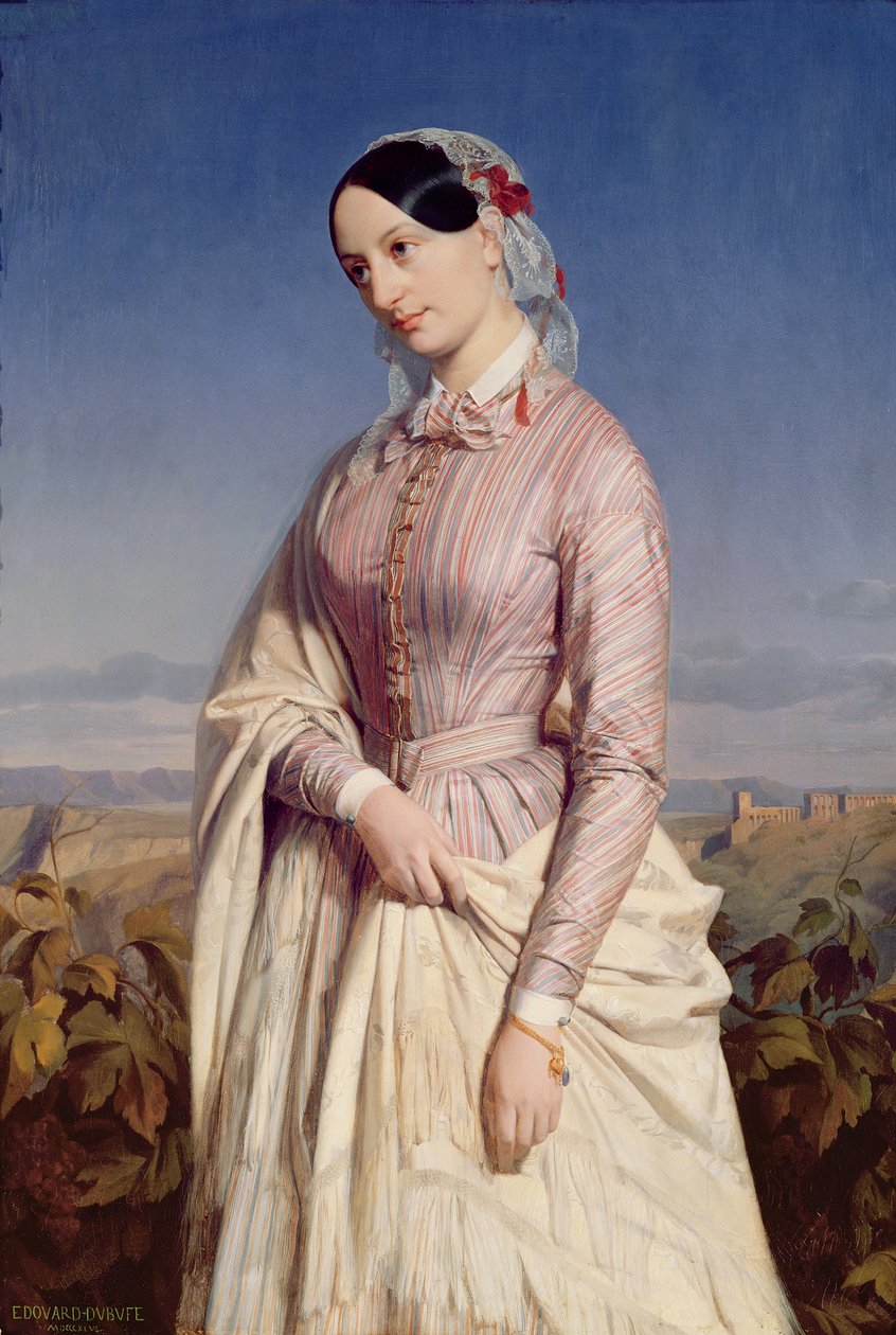 女性の肖像、c.1846 作： エドゥアール・ルイ・デュブフェ