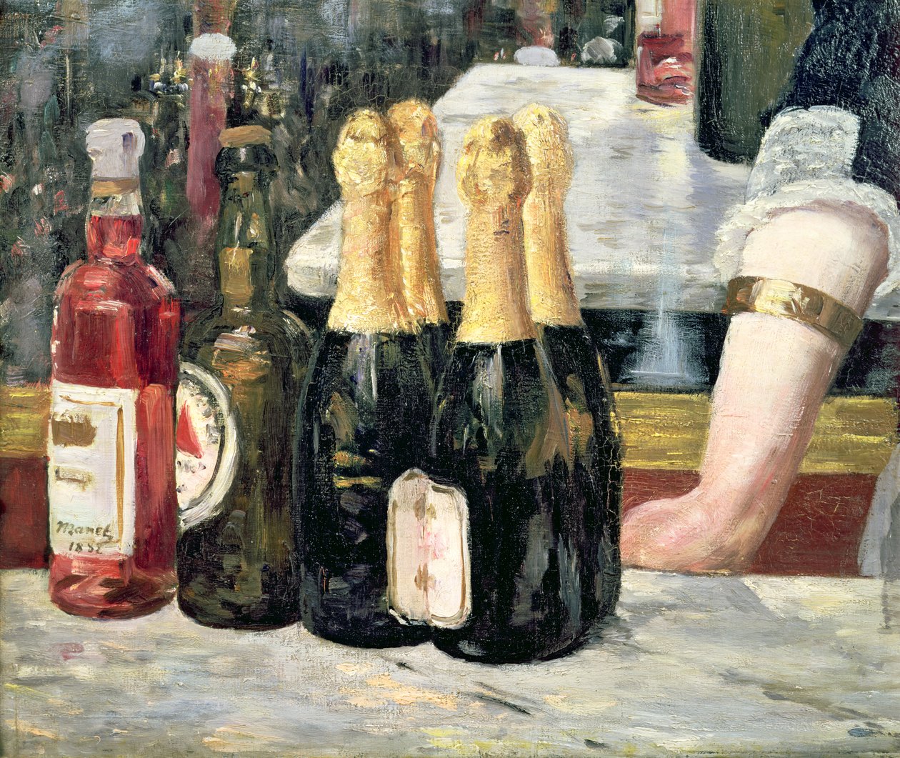 Folies-Bergereのバー、左側のボトルの細部、1881-82 作： エドゥアールマネ