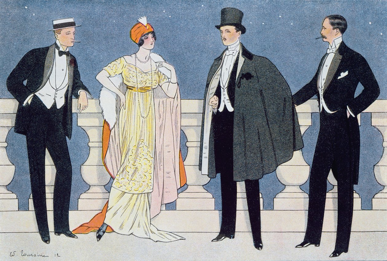 男性用と女性用のエレガントなイブニングドレス、「L&39;Homme Elegant」1912年のイラスト 作： エドゥアール・トゥレーヌ