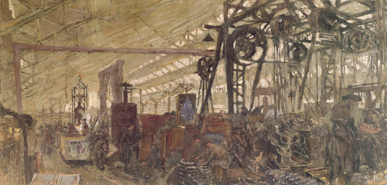 弾薬工場の内部、1916-17（キャンバス上のテンペラ） 作： エドゥアール・ヴィラード