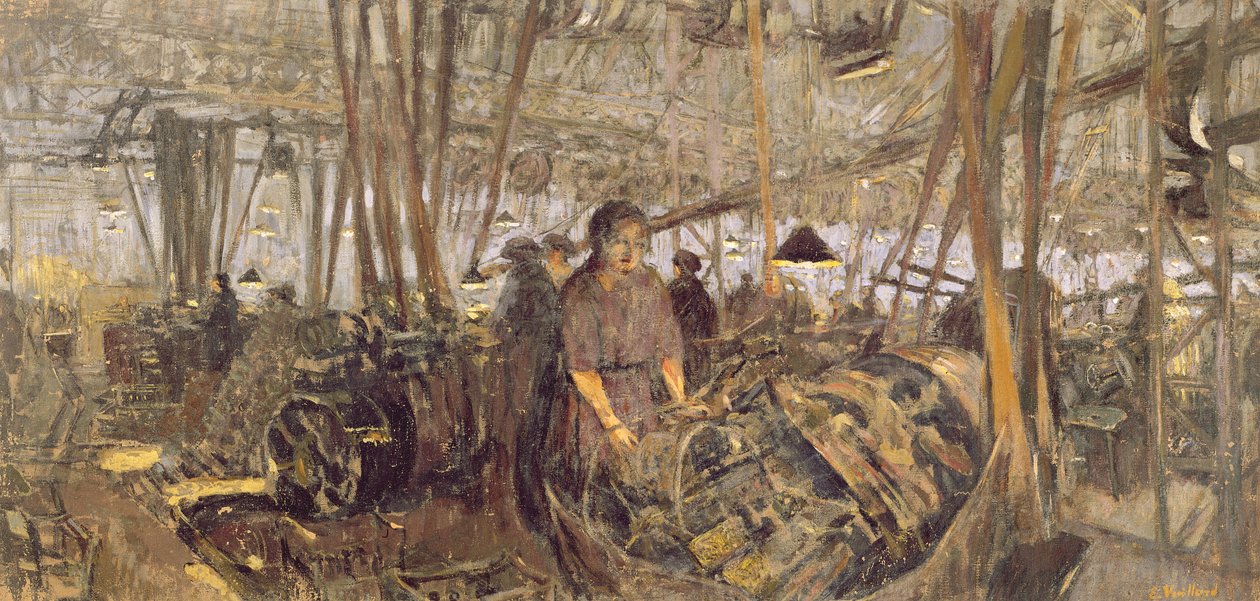 弾薬工場の内部：フォージ、1916-17（キャンバス上のテンペラ） 作： エドゥアール・ヴィラード