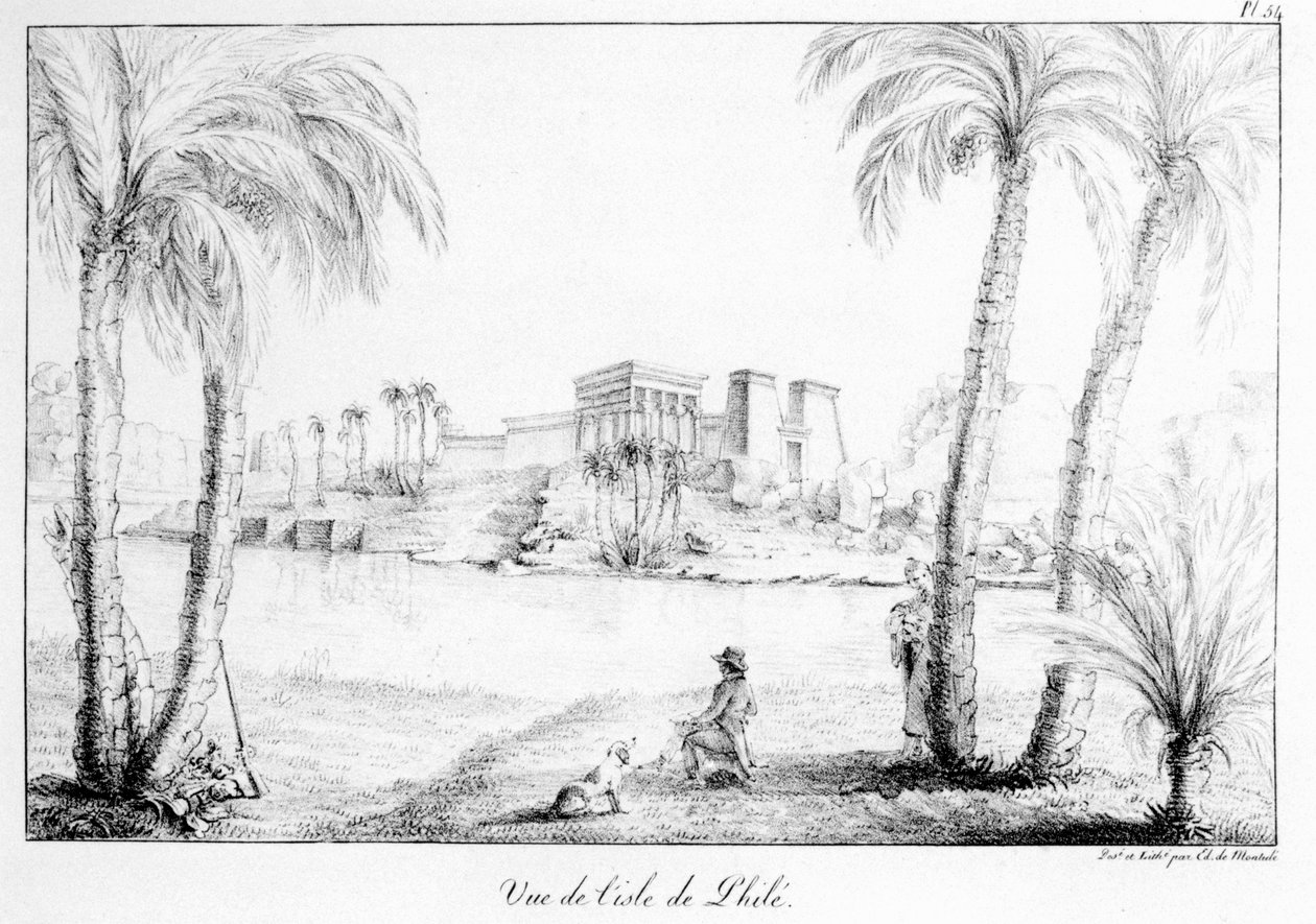 フィラエ島、地図のコレクションとアーティストによるアメリカ、イタリア、シチリア、エジプトへの旅の眺め1816-21 作： エドゥアール・ド・モントゥル