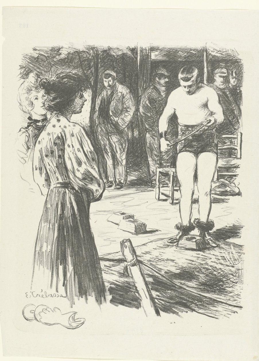 レスラーを見ている聴衆の 2 人の女性と男性 ラターズ レプルーヴ（シリーズタイトル） 作： Edouard Crebassa
