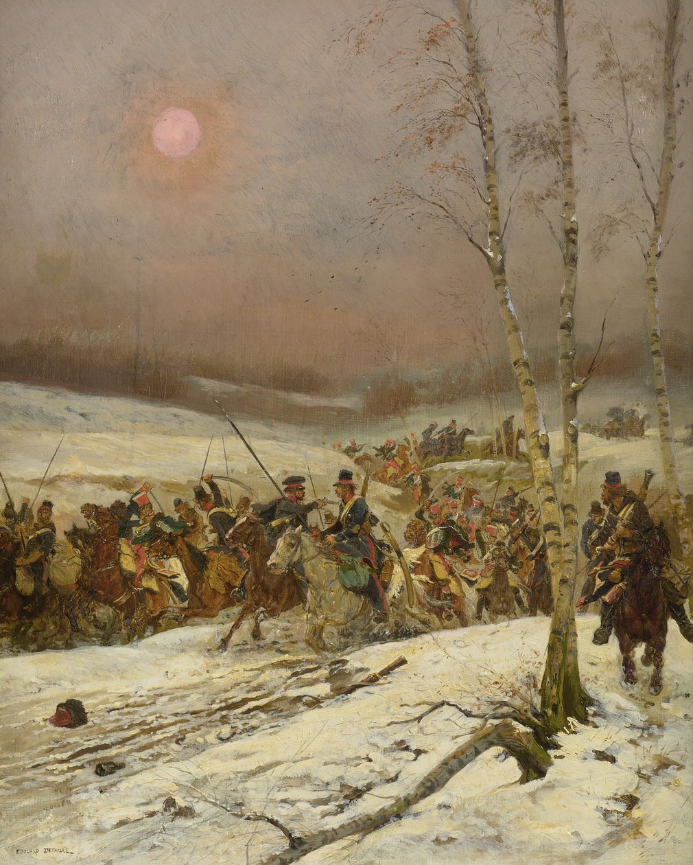 名誉の衛兵の戦隊を攻撃するコサックc。 1910 作： ジャン・バプティスト・エドゥアール・ディテール
