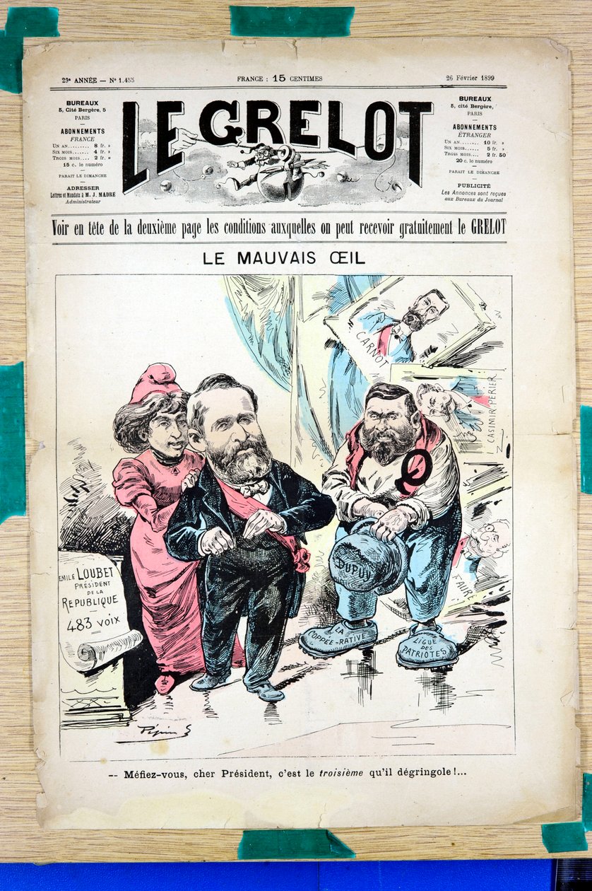 Le Grelot "の表紙、カラフルな風刺画 作： エドゥアール・ギヨマン・ペパン