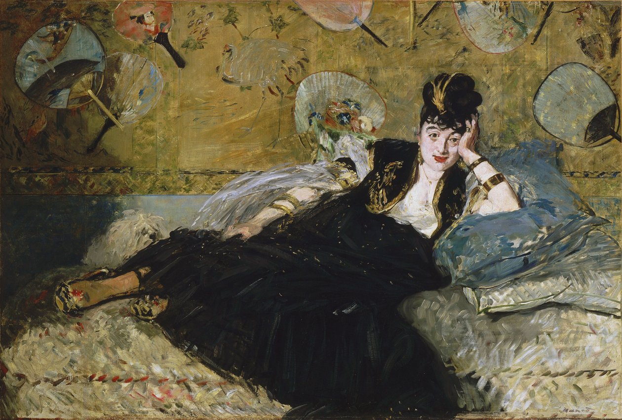 フランス語  La dame aux éventails 扇を持った女性 作： エドゥアールマネ