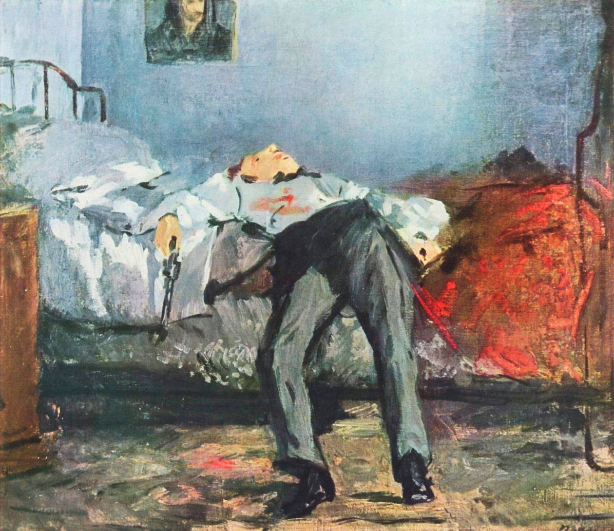 ドイツ語：Le Suicidé 自殺［自殺した男］。 作： エドゥアールマネ