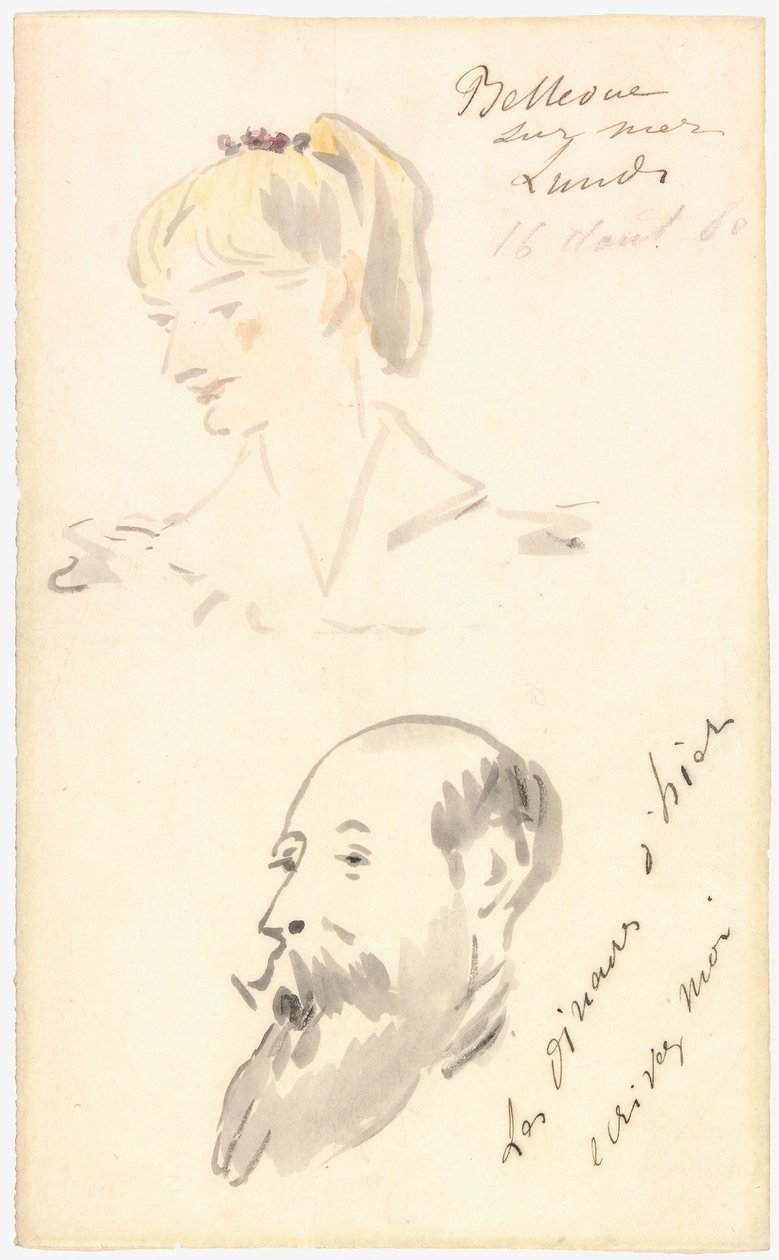 マネ - 女性の頭部と髭を生やした男性の頭部 1880年 作： エドゥアールマネ