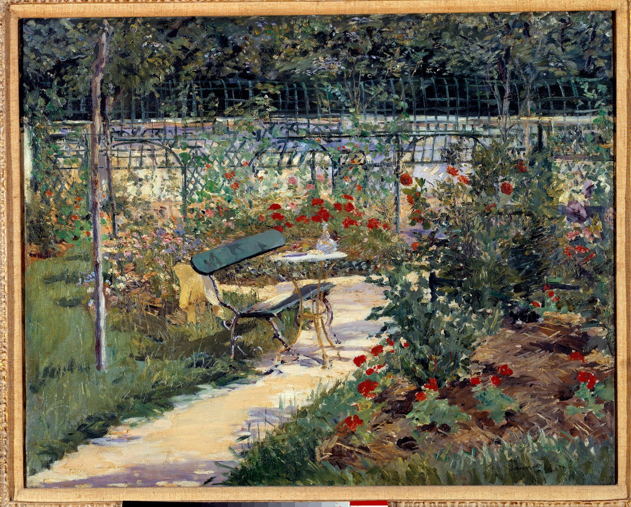 私の庭、ベンチ。エドゥアール・マネ（1832-1883）の絵画 作： エドゥアールマネ