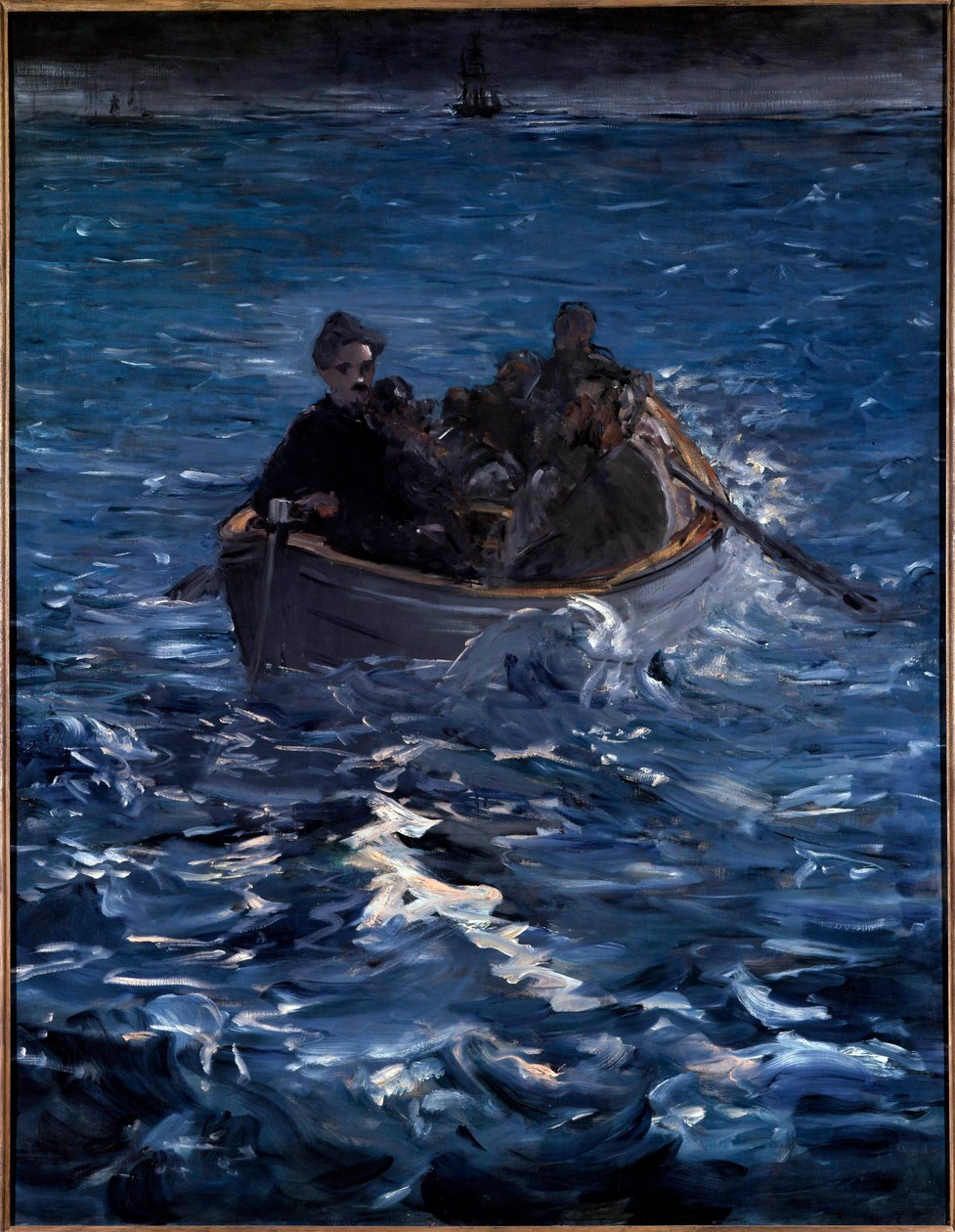 Rocheforts Flucht. Henri de Rochefort, französischer Schriftsteller (1831-1913), verlässt die Ducos-Halbinsel in Neukaledonien, entfloh im März 1874 mit Grousset und Pain von Édouard Manet