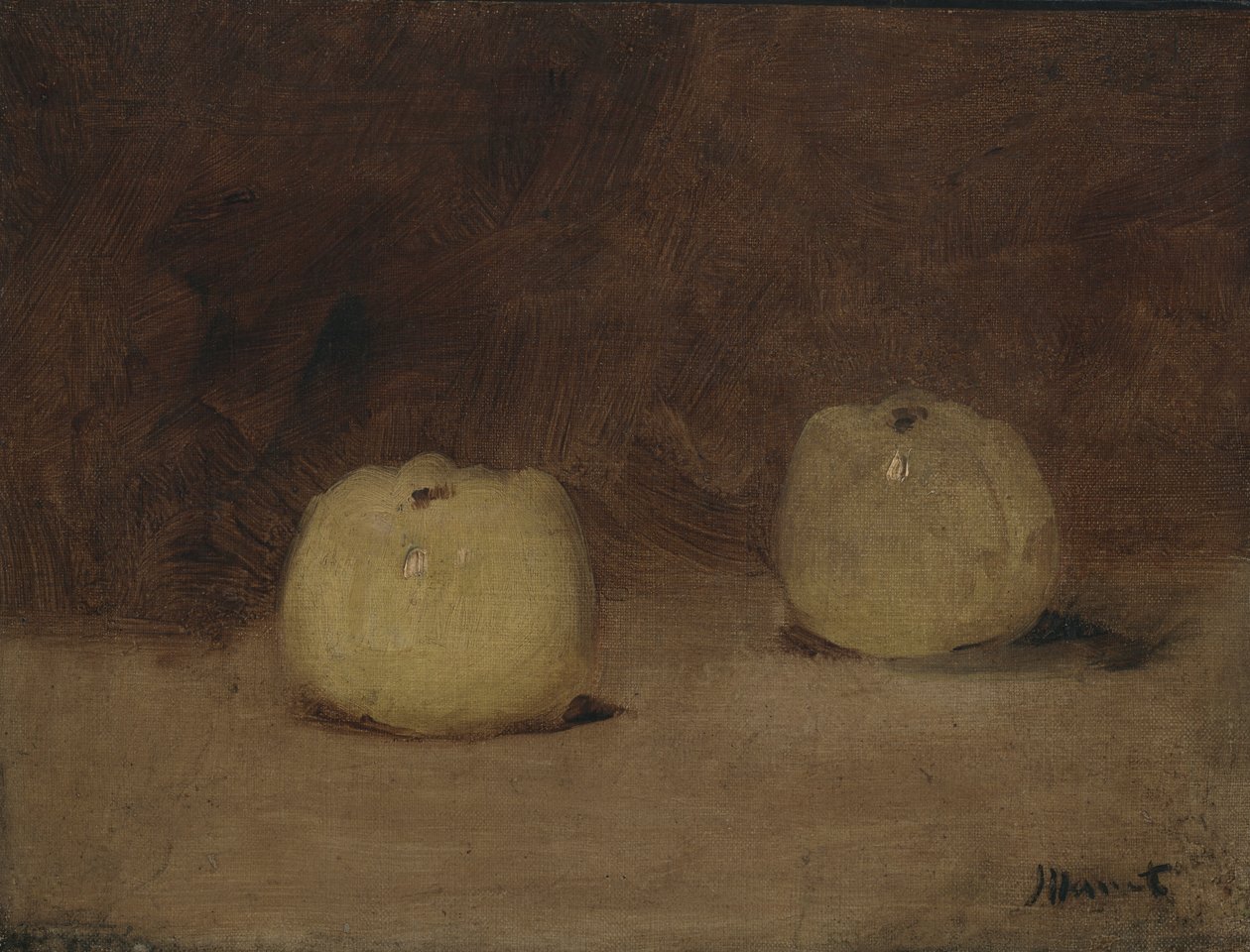 2つのリンゴのある静物、1880年頃