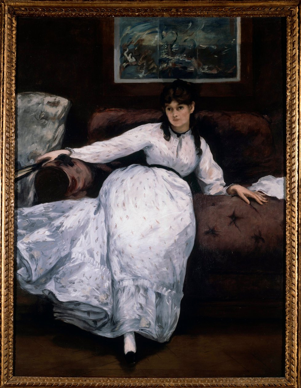 休息」（長椅子に座る女流画家ベルト・モリゾの肖像） エドゥアール・マネ（1832-1883）の絵画 1870年 プロビデンス。ミュージアム・オブ・アート 作： エドゥアールマネ