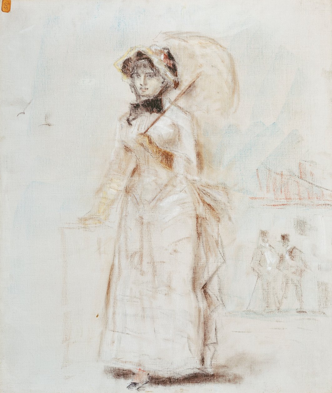 開いた傘で歩く女性。オープンパラソルを持った散歩中の女性、1880年 作： エドゥアールマネ