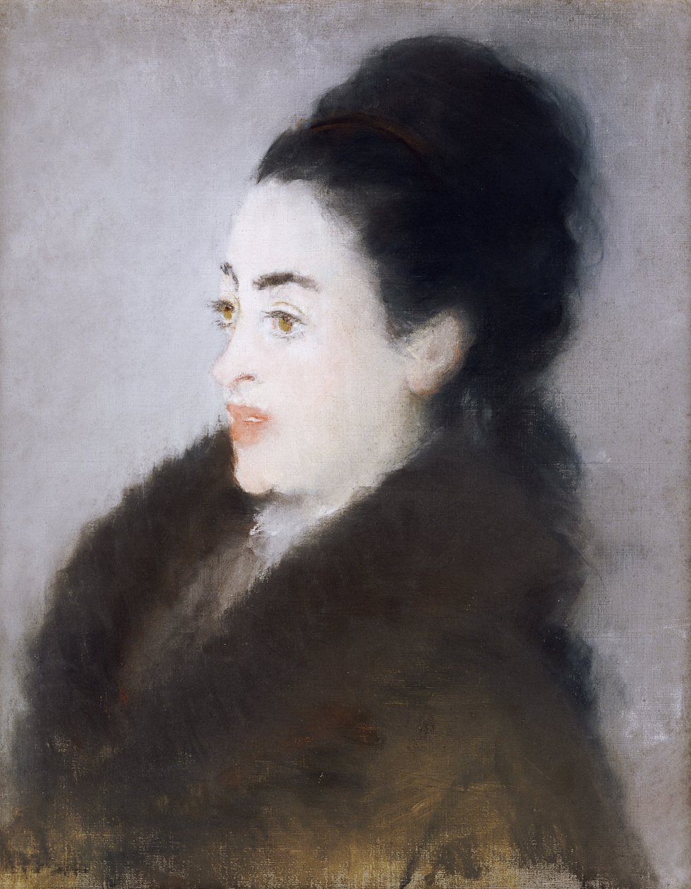 毛皮のコートを着た女性、1879年 作： エドゥアールマネ
