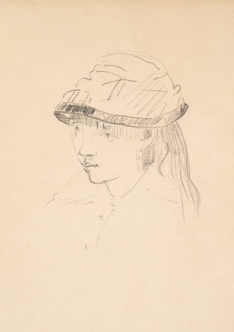 ラウンドハットの少女、1878〜79年（紙に黒鉛） 作： エドゥアールマネ