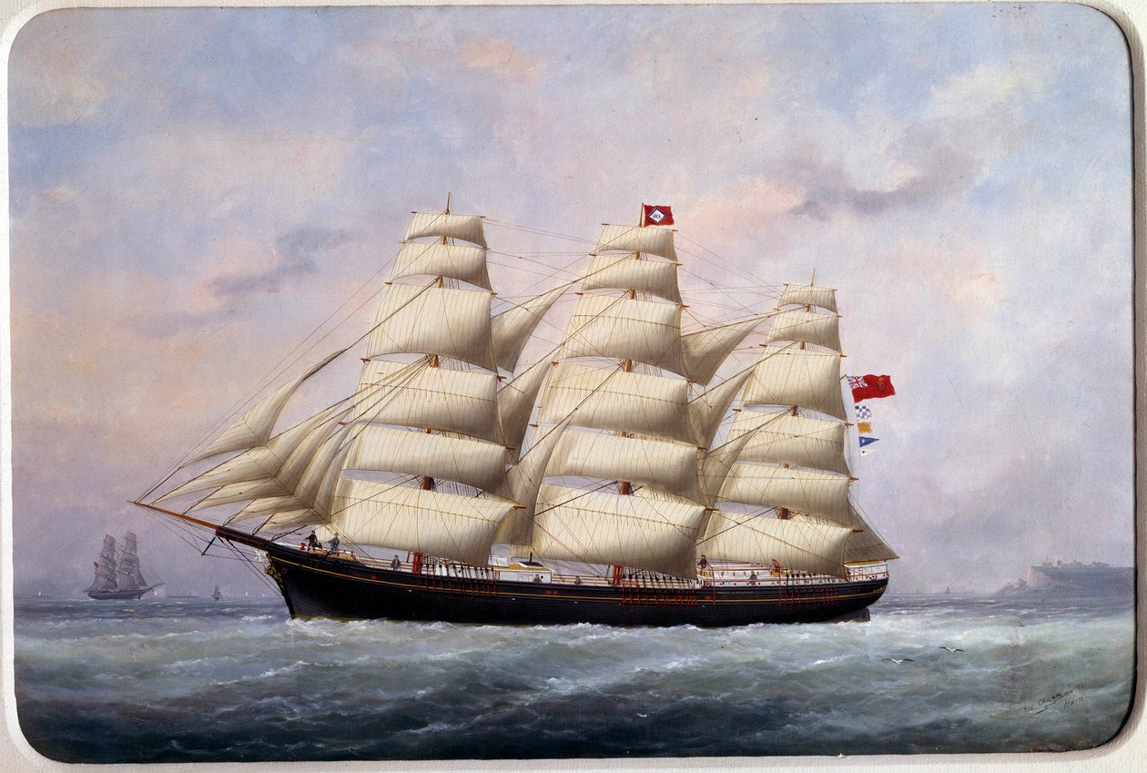 帆船「ウィリアム・ローレンス」 エドゥアール・アダム（1847-1929）の水彩画 1881年 Paris, Musee de la Marine 作： エドゥアール・マリー・アダム