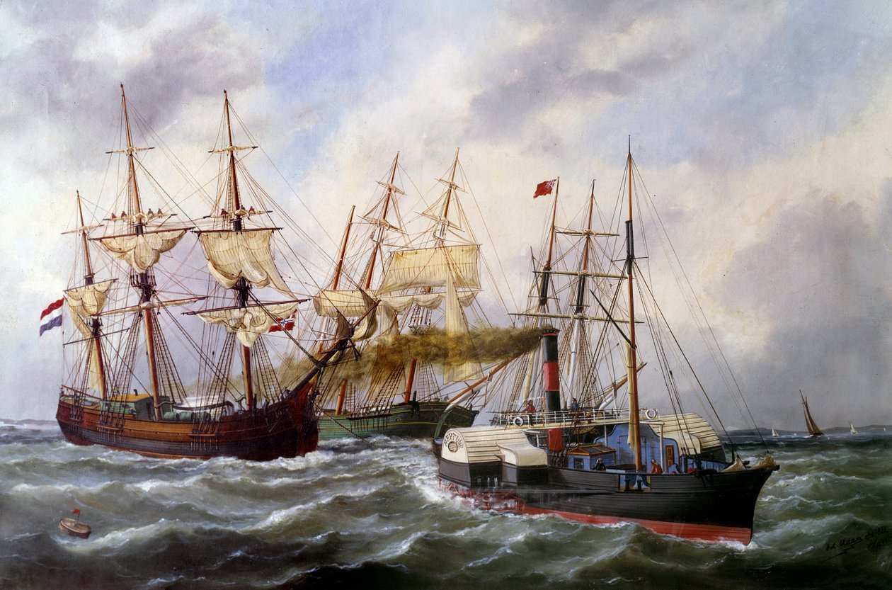Le Neptune au Havre（アーブルの海王星）による2つの3つのマットトレーラー 1882年 Edouard Adam（1847-1929）による絵画 1882年 Paris, Musee de la Marine（海洋博物館 作： エドゥアール・マリー・アダム