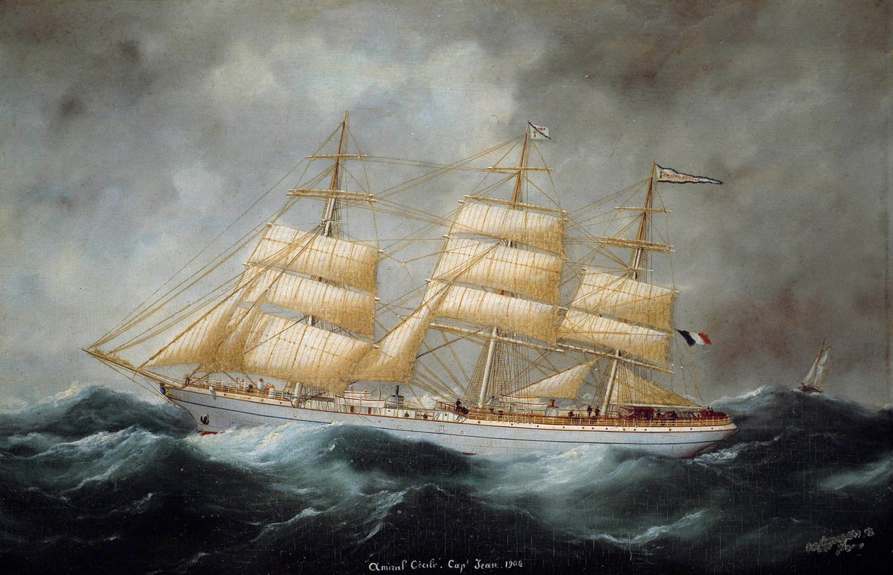 Cap Hornier "Admiral Cecile "の眺め。エドワード・アダム（1847-1929）による絵画。1902.サンマロ、市立博物館 作： エドゥアール・マリー・アダム