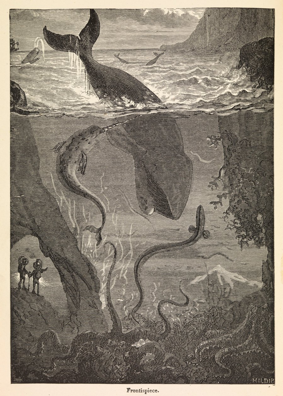 ジュール・ヴェルヌ「海底二万里」の扉絵、1870年頃（版画） 作： エドゥアール＆ヌーヴィル・アルフォンス・マリー・アドルフ・ド（1835-85）リオウ