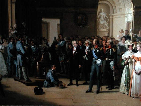 1814年5月25日、パリのホテル・ド・ラ・モネを訪れた皇帝アレクサンドル1世(1777-1825) 作： エドゥアール・パングレ