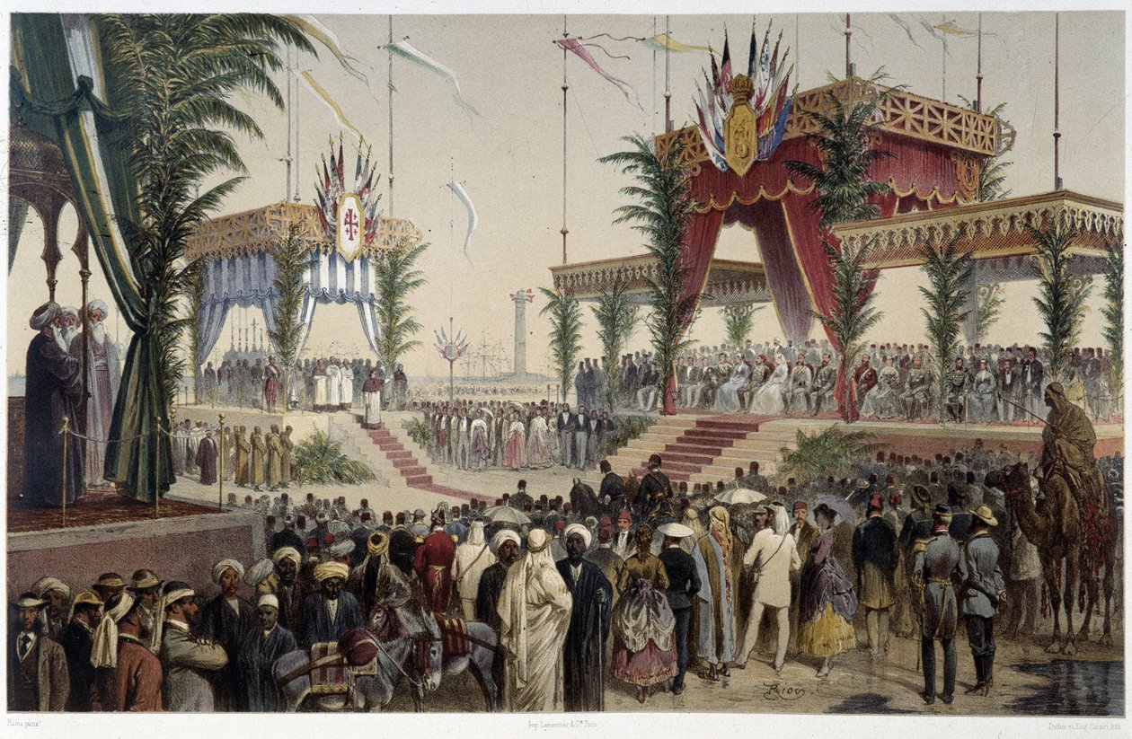 La Tribune des souverainsの「G.ニコルによるスエズ運河の開通式」。1869 作： Edouard Riou