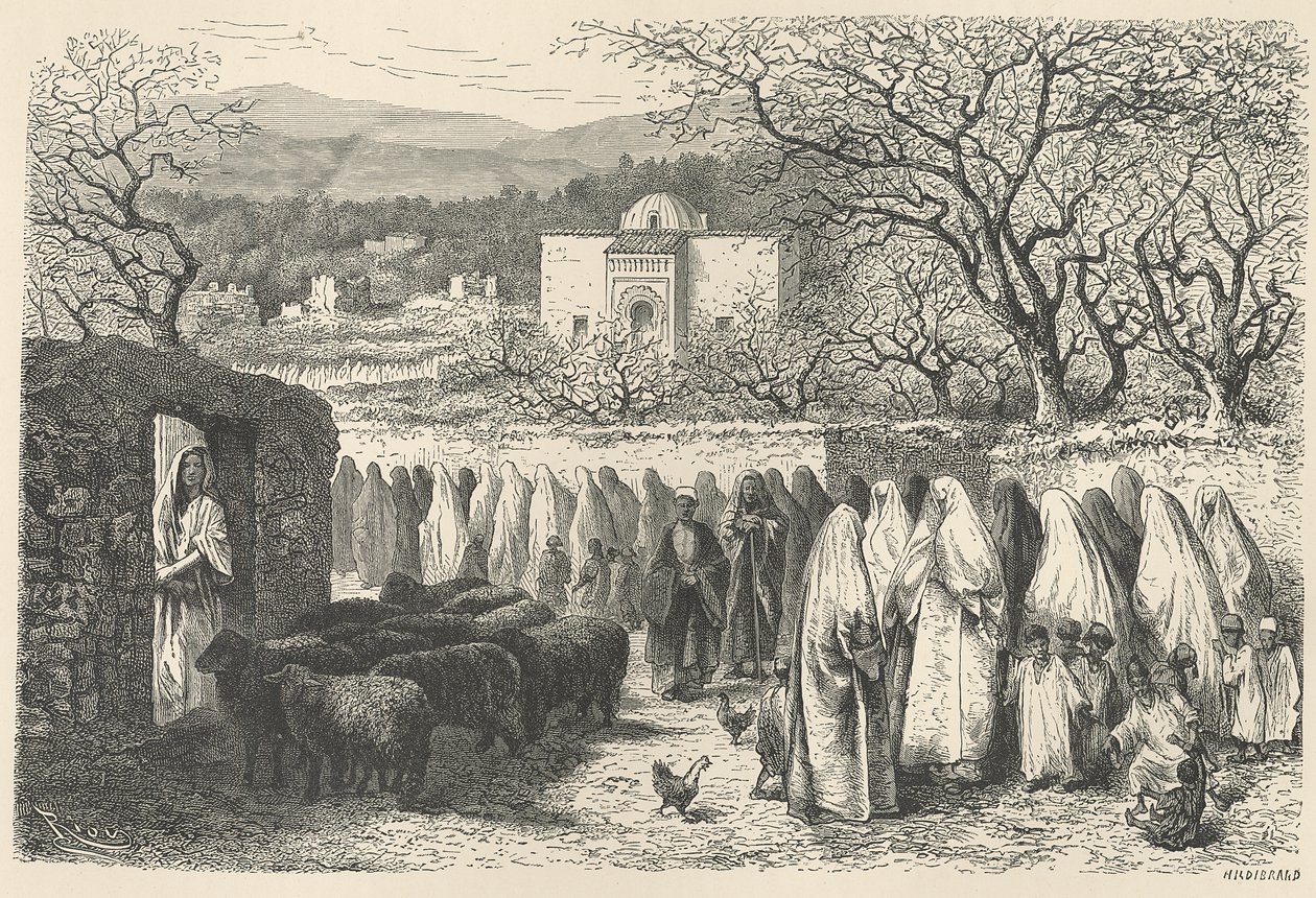 Marabout and Procession：アンレムテオフィルヒルディブランド（1824-97）によって刻まれたトレムセン 作： Edouard Riou