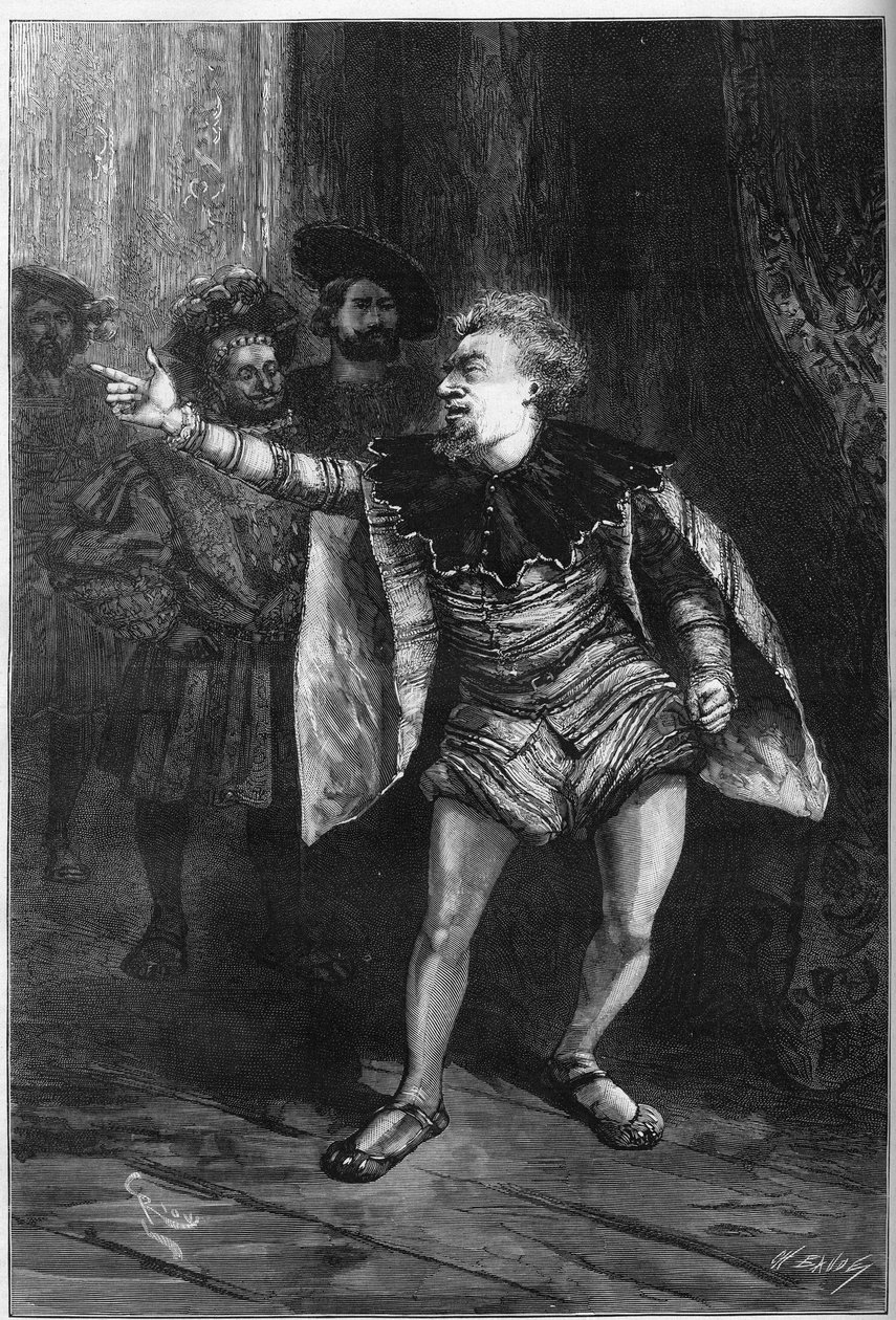 演劇的表現。"ヴィクトル・ユーゴー(1808-1883)の「王様は楽しい」。第3幕第3場：ルーヴル美術館の控えの間、トリブーレ（エドモンド・ゴット 作： Edouard Riou