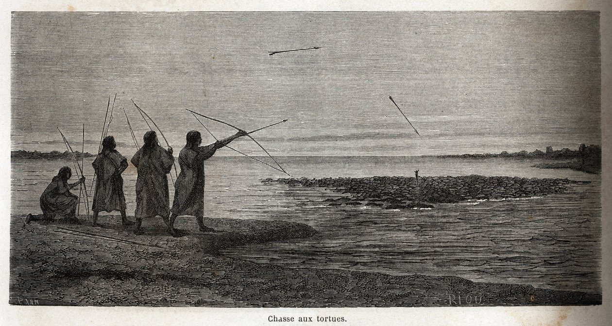 1848年から1860年にかけてP.マルコイが行った太平洋から大西洋への航海を説明するためにリウが描いたもの。エドゥアール・シャルトン編『Le tour du monde』に掲載された図版 作： Edouard Riou