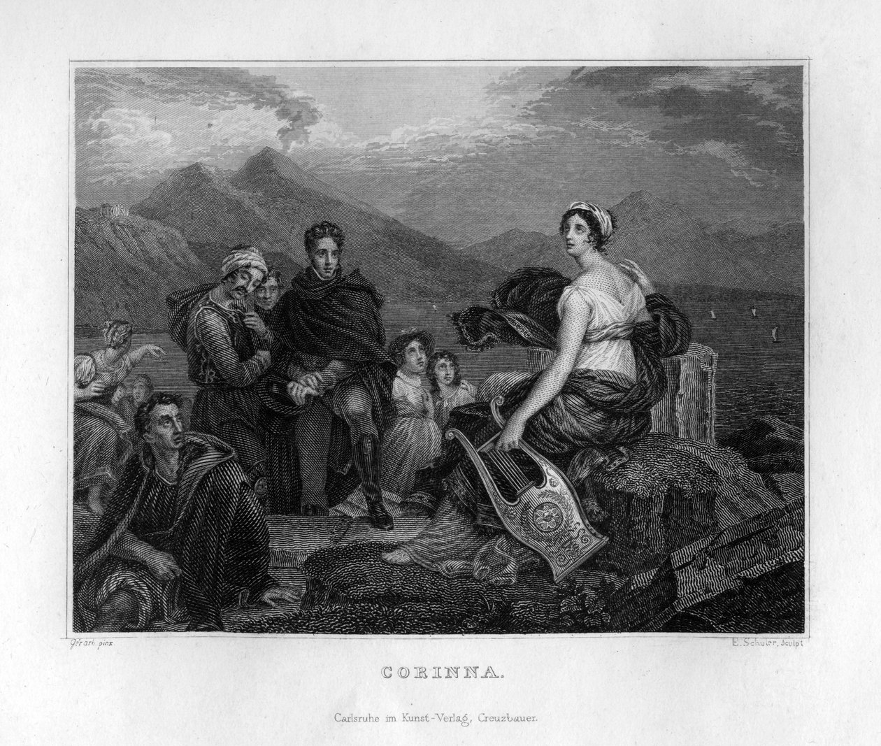 コリンナ、古代ギリシャの詩人、c1833 作： エドゥアール・シューラー