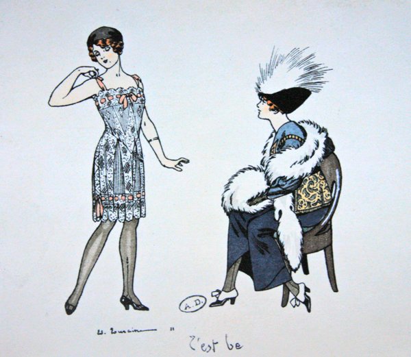 顧客に伝票を見せるマネキン、1912年頃（カラーリトグラフ） 作： エドゥアール・トゥレーヌ