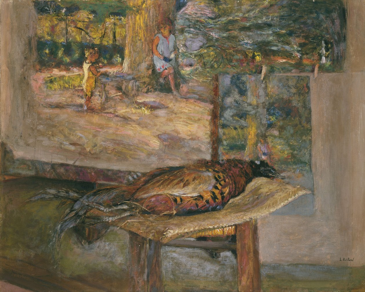 絵画とキジのあるインテリア、1928（キャンバスにテンペラとパステル） 作： エドゥアール・ヴィラード