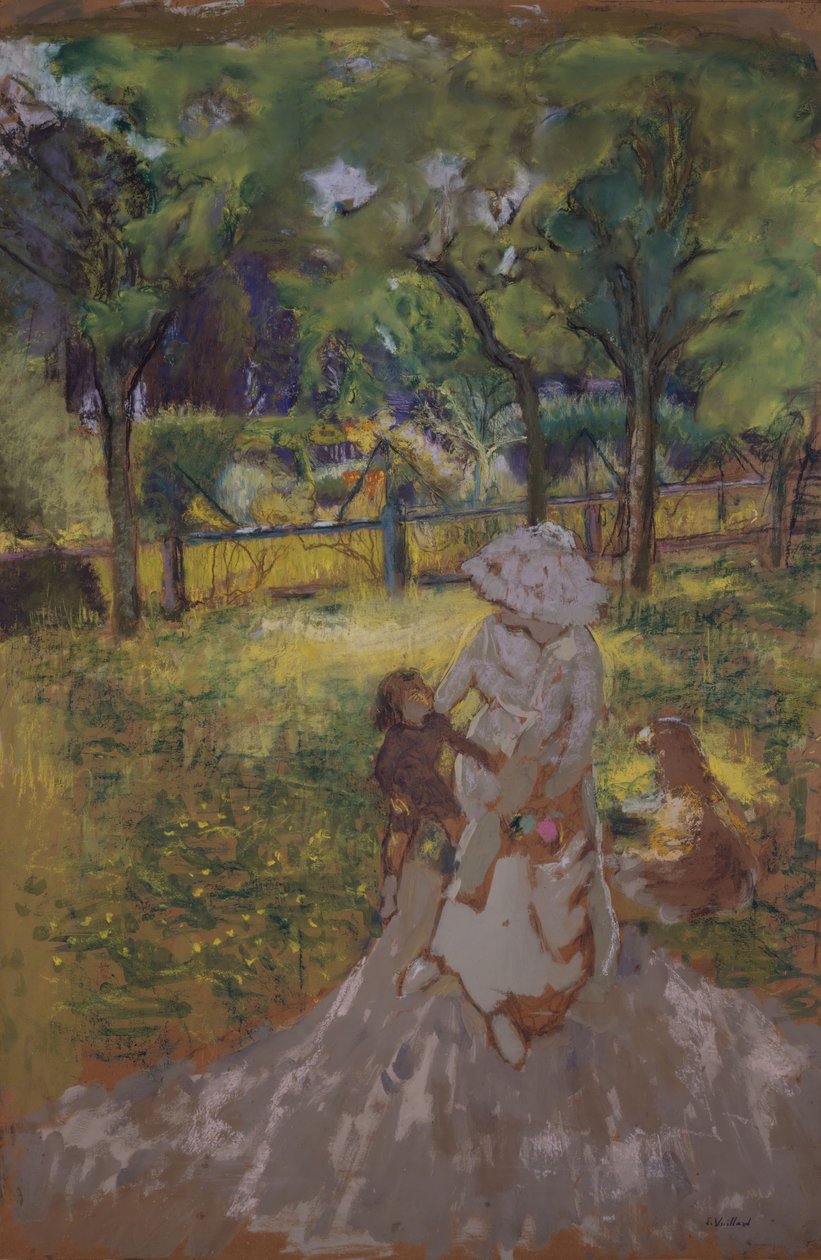 果樹園の朝庭の母と子、1909-1911年。 作： エドゥアール・ヴィラード