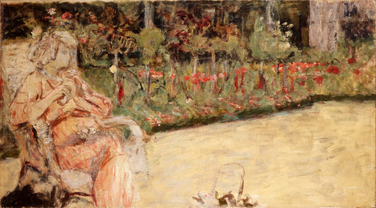 1920年頃、ヴォクレッソンのセザンヌの庭園にいるMme Hessel 作： エドゥアール・ヴィラード
