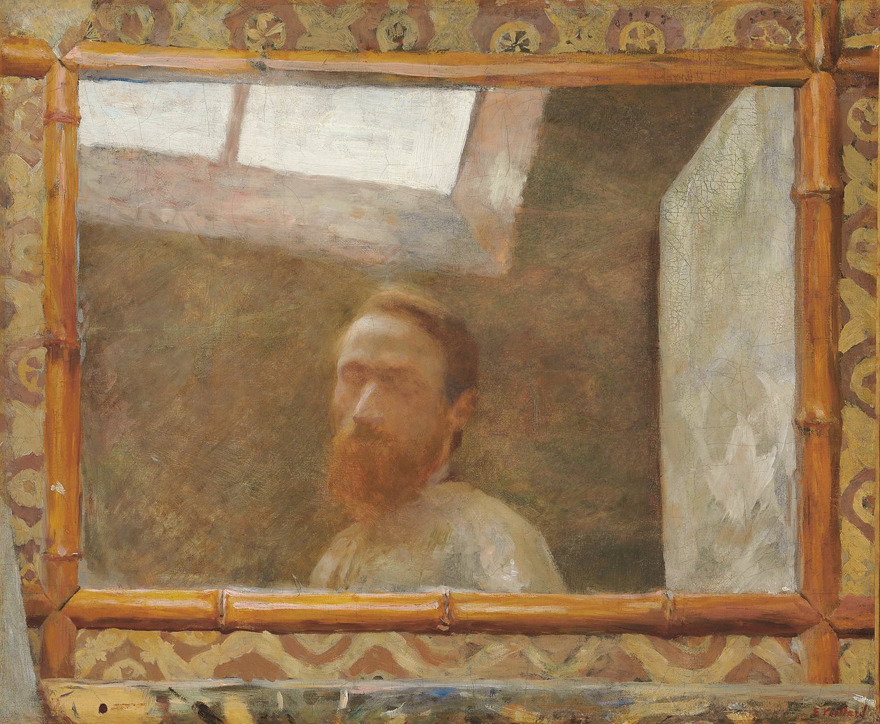 竹の鏡を使った自画像。竹の鏡付き自画像、1890年頃 作： エドゥアール・ヴィラード