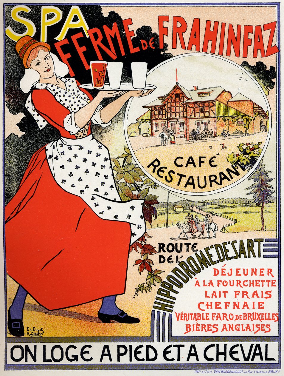 Cafe Frahinfaz 農場の広告、c. 1890年（ポスター） 作： エドゥアールとクレスピン・アドルフ (1859-1944) ダイク